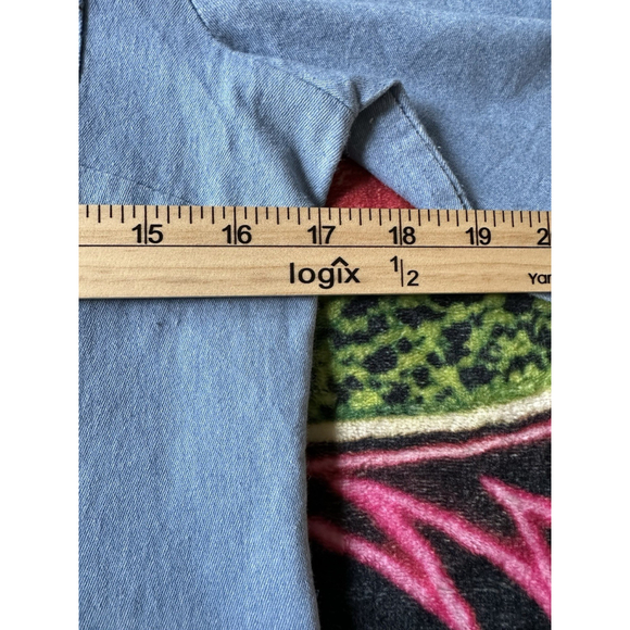 Western Button Up Shirt Womens M Blue Denim Tie Neck Bow Long Sleeve Top - Picture 5 of 7